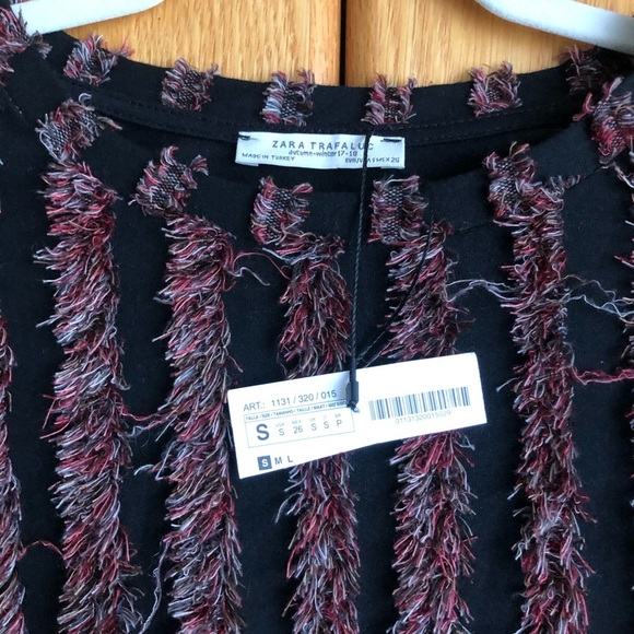 NWT! Zara eyelash fringe wine striped black long sleeve tee. Size S - Picture 7 of 7